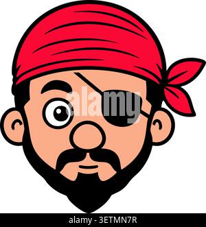 Ein Piratenkopf mit rotem Bandana-Bart und schwarzer Augenklappe Stock Vektor