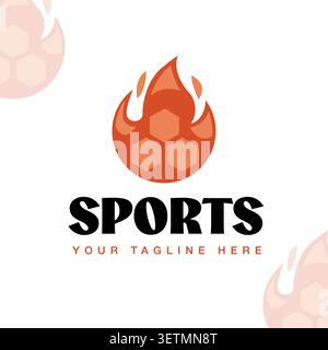 Fußball-Logo-Vorlage mit Flammenball-Symbol, geometrischem Sechseck-Design und modernem minimalistischem Stil für Sport-Branding. Stock Vektor