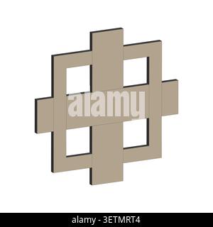 Geometrisches verwobenes Symbol in einem isometrischen Ansichtsvektor. Logo unterstützt Technologie-Branding, Unternehmensidentität und Sicherheitsembleme. EPS 10. Stock Vektor