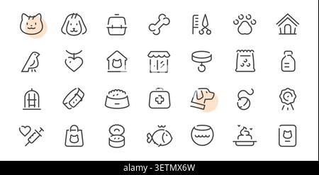 Tierpflege und Tierarzt Umrisssymbole setzen Vektorillustration Stock Vektor