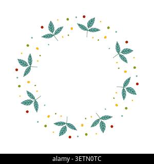 Herbstkranz mit blauen Blättern, handgezeichneter Herbstlaub runder Rahmenvektor-Illustration für botanische Grußkarte, Einladung und Logo Stock Vektor
