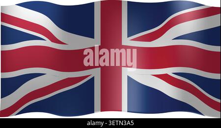 Winkelnde Illustration der Vereinigten Königreich-Flagge. Realistisches Union-Jack-Banner in Bewegung Stock Vektor