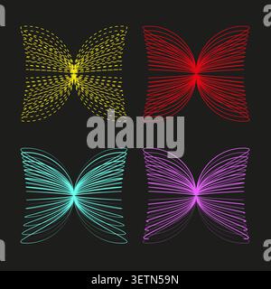 Satz von abstrakten Schmetterlingssymbolen aus bunten Linien Vektor. Grafik unterstützt Technologie-Branding, digitale Kunst und Logoerstellung. EPS 10. Stock Vektor