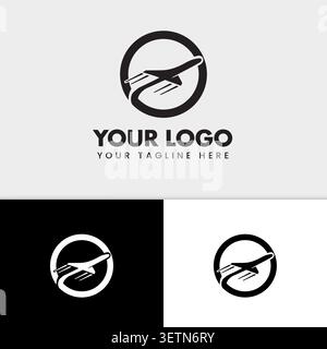 Moderne Airplane Line Art Logovorlage mit minimalistischem Luftfahrtsymbol und klarem geometrischem Design. Stock Vektor