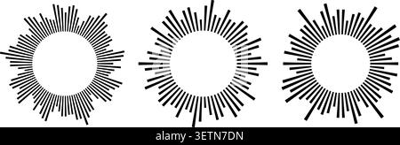 Kreisförmiger Schallwellen-Equalizer mit radialem Audiospektrum. Vektorgrafik mit Musikfrequenzbalken. Weißes Hintergrundsymbol für Podcast- oder Radio-Logodesign. Stock Vektor
