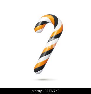 3D Halloween Zuckerrohr mit verdrehter Spiralform und glänzender Oberfläche. Vector Halloween Urlaub süßes Zuckerdessert in Orange, Schwarz und weiß. Isolierter, realistischer festlicher Trick oder Genuss festlicher Snack Stock Vektor