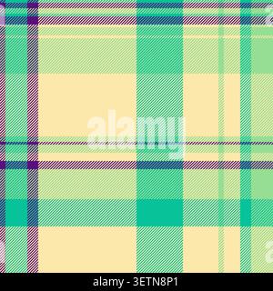 Kleid Textil Tartan nahtlos, Performance Vektor Textur Stoff. Kariertes Karomuster im Hintergrund in gelben und grünen Farben. Stock Vektor