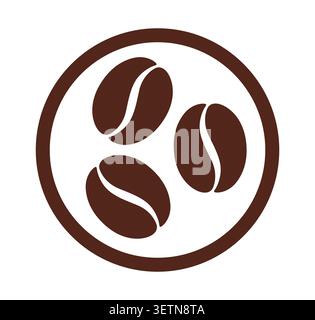 Symbol für Kaffeebohne. Kaffeesamen für Café. 3 Bohnen. Braunes Symbol auf weißem Hintergrund. Drei einfache Grafikmuster. Symbol Espresso Stock Vektor
