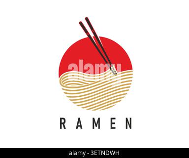 Asiatische Ramen-Nudeln Schüssel-Symbol oder Emblem Stock Vektor