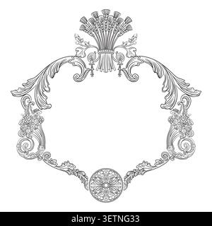 Isolierte Handzeichnung Barock verzierte Rahmen königliche Ornamente Gravur symmetrische Grenze. Blumengestell im Retro-Design mit wirbelförmigen Elementen. Für Desig Stock Vektor