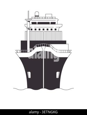 Gewerbliches Frachtschiff, Vorderansicht 2D-Linienobjekt Stock Vektor