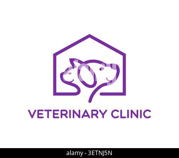 Fröhliche Hunde- und Katzentiere, Tierklinik Icon Stock Vektor
