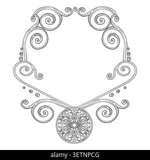 Symmetrische Handzeichnung Barockrahmen mit Scroll-verzierten Designelementen. Filigrane Damastkunst im Vintage-Stil, Hochzeitsschmuck im Retro-Stil. Vektor krank Stock Vektor