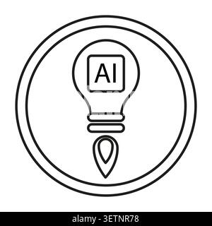 Das Symbol der KI-Glühbirne symbolisiert den Start kreativer Geschäftsideen. Umrisslogo für Technologie-Startup- und intelligente Innovationslösungen. Vektor-EPS 1 Stock Vektor