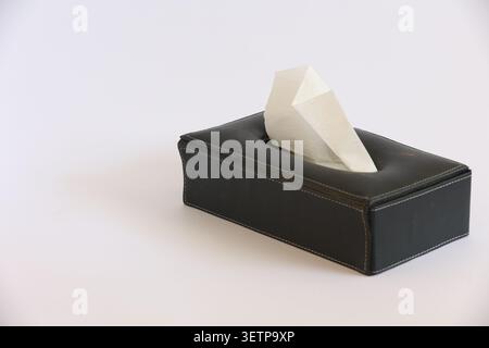 Schwarze Ledertaschentücher Mit Weißem Gesichtstaschentuch Auf Neutralem Hintergrund - Haus- Und Bürozubehör Stockfoto