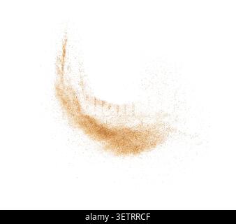 Wirbel von Strandsand auf weißem Hintergrund. Draufsicht Stockfoto
