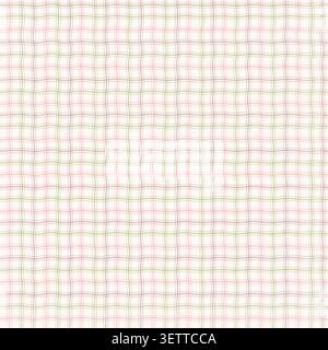 Niedliches, nahtloses Pastellmuster mit handgezogenen Linien. Weiche rosa, grüne und braune Gingham Check Hintergrund Vektor für Cottagecore Tapete. Stock Vektor