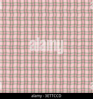 Rosafarbener und grüner Hintergrund mit gewelltem Karomuster. Niedliche, verzerrte Struktur mit Schottenkaromuster. Abstrakte, gewellte Streifen mit geometrischem Hintergrund zum Umhüllen. Stock Vektor