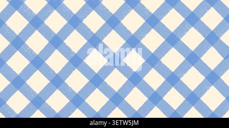 Kornblumenblau kariertes Muster Hintergrund mit malerischer Textur. Eine bezaubernde Kulisse für Restaurants am Meer, handgefertigte Textil-cra Stock Vektor