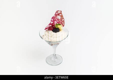 Cremiges Gourmet-Dessert im Martini-Glas mit Beerenbelag Stockfoto