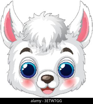 Flache Vektor-Illustration eines lächelnden Baby-Lama-Kopfes auf einem weißen Hintergrund. Stock Vektor