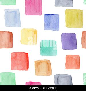 Helles Aquarellmuster mit farbenfrohen Quadraten Stockfoto