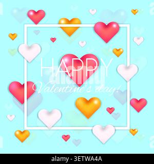 Schöne blaue Valentinskarte mit 3D-Herzen Stock Vektor