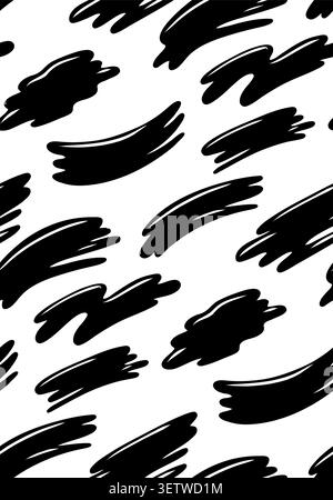 Vektormuster mit schwarzen Pinselstrichen auf weißem Hintergrund. Einfarbige Textur mit Zeichentricklinien für Tapeten und Geschenkpapier. Stock Vektor