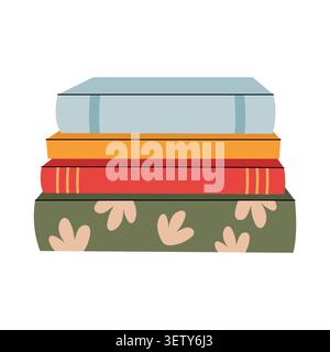 Stapel von vier Büchern mit gemusterten Covern isoliert auf weißem Hintergrund Vektor Illustration flach Stock Vektor