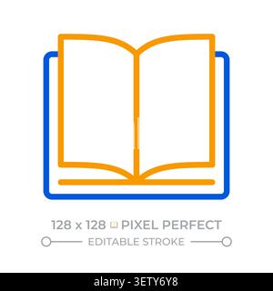 Pixelperfektes Symbol für zwei Farblinien im offenen Buch Stock Vektor