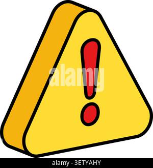 Gelbe dreieckige Warnschilder dreidimensionale Cartoon rote Ausrufezeichen-Symbol Stock Vektor