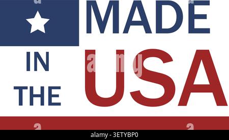 In den USA gefertigtes Emblem, flaches rotes und blaues patriotisches Abzeichen Stock Vektor