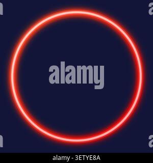 Roter Neonkreis leuchtet auf dunklem Hintergrund, minimaler Ring Stock Vektor