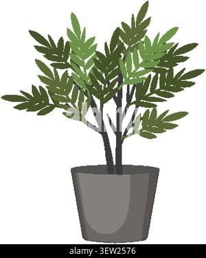 Flache Vektorillustration einer grünen Pflanze in einem grauen Topf mit weißem Hintergrund. Stock Vektor