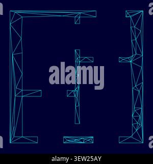 Flaches Projekt Appartment niedrige Poly Triangulation trianguliert polygonale elektrische Cyan blau leuchtendes Aqua Neon Farbe Vektor Illustration Bild Umriss Stock Vektor