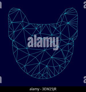 Hund Kopf niedrige Poly Triangulation trianguliert polygonale elektrische Cyan blau leuchtend Aqua Neon Farbe Vektor Illustration Bild Umriss Kontur Linie Stil Stock Vektor