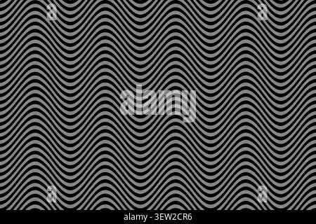 Nahtloser abstrakter Hintergrund mit geometrischen grauen und schwarzen Wellenlinien. Diese monochrome Textur erzeugt eine hypnotische, moderne und optische Illusion Stockfoto