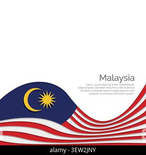 Flagge von Malaysia. Papierschnitt und Wellendesign mit modernem Präsentationslayout. Welleneffekt mit realistischen Schatten und Verläufen. Ideal für den Innen Stock Vektor