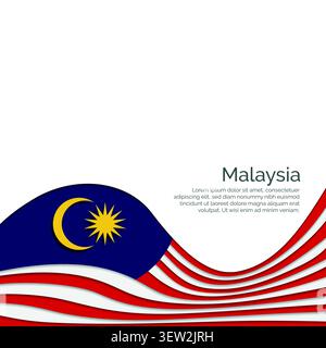 Flagge von Malaysia. Papierschnitt und Wellendesign mit modernem Präsentationslayout. Welleneffekt mit realistischen Schatten und Verläufen. Ideal für den Innen Stock Vektor