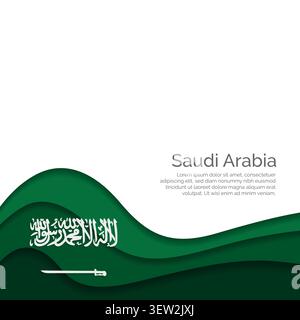 Flagge von Saudi-Arabien. Papierschnitt und Wellendesign mit modernem Präsentationslayout. Welleneffekt mit realistischen Schatten und Verläufen. Ideal für Stock Vektor