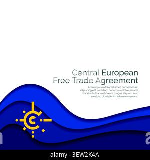 Flagge des mitteleuropäischen Freihandelsabkommens. Papierschnitt und Wellendesign mit modernem Präsentationslayout. Welleneffekt mit realistischen Schatten Stock Vektor