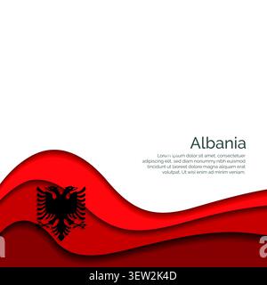Flagge von Albanien. Papierschnitt und Wellendesign mit modernem Präsentationslayout. Welleneffekt mit realistischen Schatten und Verläufen. Ideal für Inte Stock Vektor