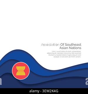 Flagge des Vereins südostasiatischer Nationen. Papierschnitt und Wellendesign mit modernem Präsentationslayout. Welleneffekt mit realistischem Schatten Stock Vektor