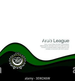 Flagge der Arabischen Liga. Papierschnitt und Wellendesign mit modernem Präsentationslayout. Welleneffekt mit realistischen Schatten und Verläufen. Ideal für Stock Vektor