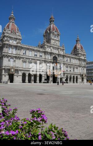 Maria-Pita-Platz und Rathaus in A Coruña, Galicien Stockfoto