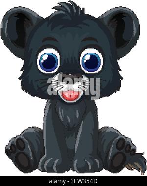 Eine freundliche schwarze Pantherjunges Vektor-Illustration mit großen blauen Augen und glücklichem Ausdruck. Stock Vektor
