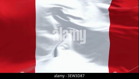 Peru Nationalflaggen winken im Wind. Die Republik Peru ist ein Land im Westen Südamerikas. 3D-Darstellung. Flattergewebe - Fotomontage Stockfoto