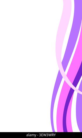 Ein sauberer und moderner abstrakter Hintergrund mit eleganten, fließenden, wellenförmigen Linien in Violett- und Rosa-Tönen auf einer weißen Oberfläche. Dieses minimalistische Design p Stockfoto