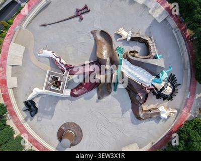 Von oben nach unten auf die riesige Gulliver-Skulptur im Gulliver Park, Valencia, Spanien Stockfoto