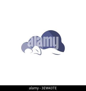 Ein abstraktes minimalistisches Logo-Design einer schlafenden Person, integriert in eine weiche violette Wolkenform, perfekt für Matratzenmarken, Schlaftherapie oder Rela Stock Vektor